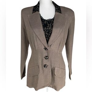 ALL THAT JAZZ / Vintage Tan & Black Lace Detail Blazer / Size 9/10